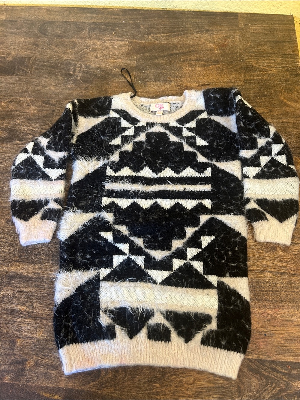 GB girls Black & Cream Geometric Crewneck Sweater